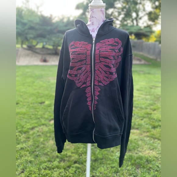 Cupids Curse Y2K style rhinestone rib cage full zip hooded jacket - Picture 9 of 11